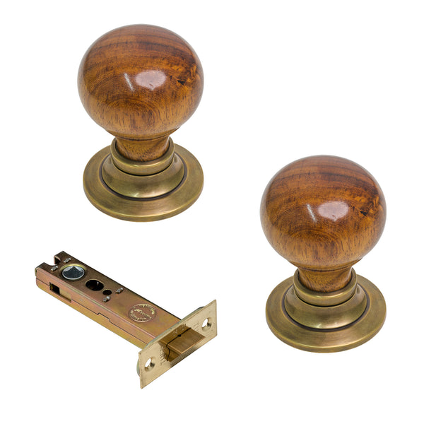  Antique Rosewood Bun Doorknobs 4 inch latch set