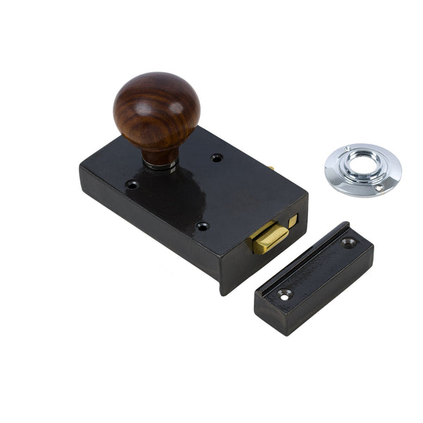  Left Handed Cast Iron Bathroom Rim Lock With Bun Door Knob Set - Rosewood