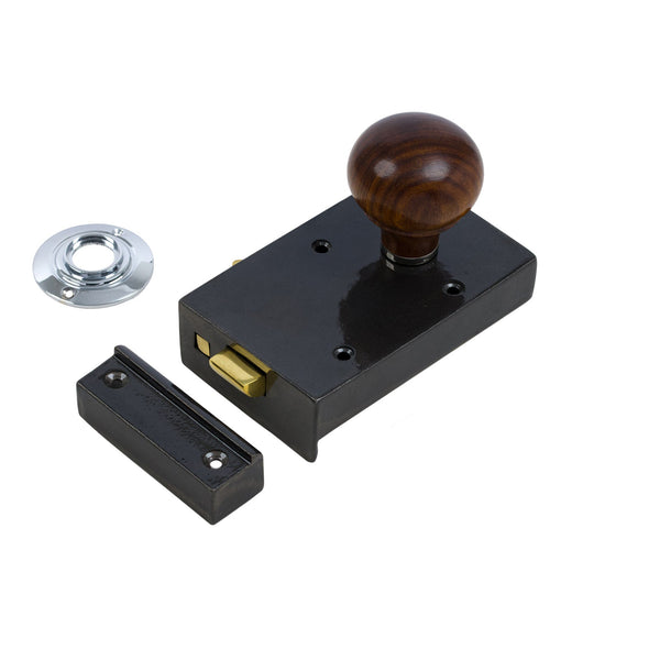  Right Handed Cast Iron Bathroom Rim Lock With Bun Door Knob Set - Rosewood