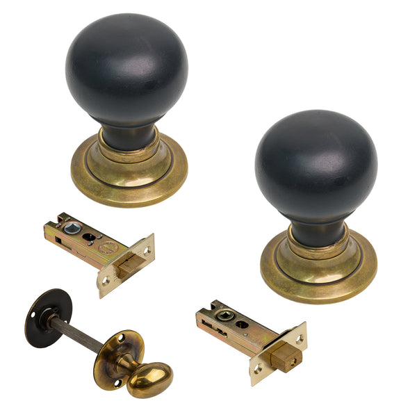  Image of Ebonised & Antique Knobs & 3 inch Bathroom Set