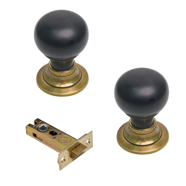  Image of Ebonised & Antique Knobs & 3 inch Latch Set