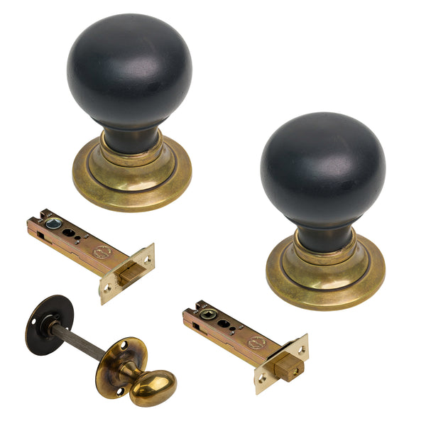  Image of Ebonised & Antique Knobs & 4 inch Bathroom Set