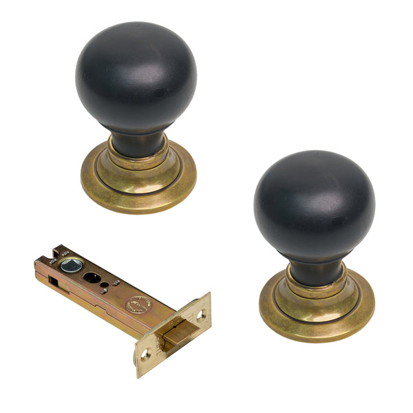  Image of Ebonised & Antique Knobs & 4 inch Latch Set