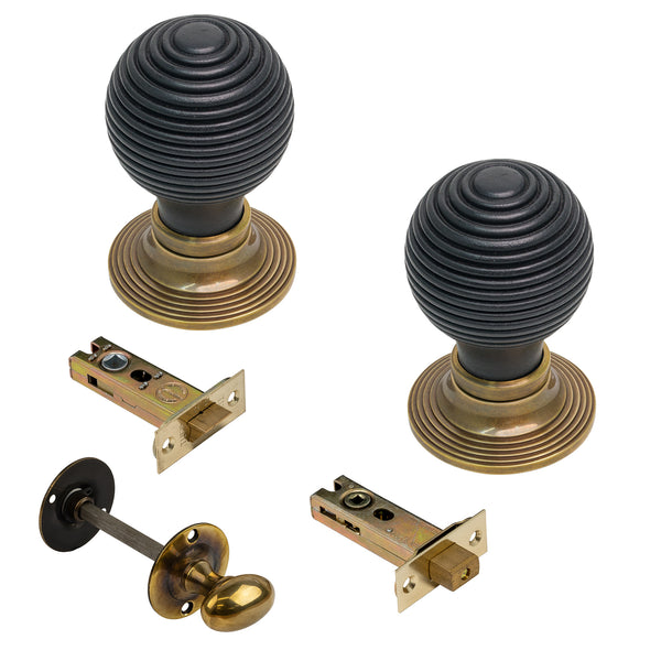  Image of Ebonised & Antique Knobs & 3 inch Bathroom Set
