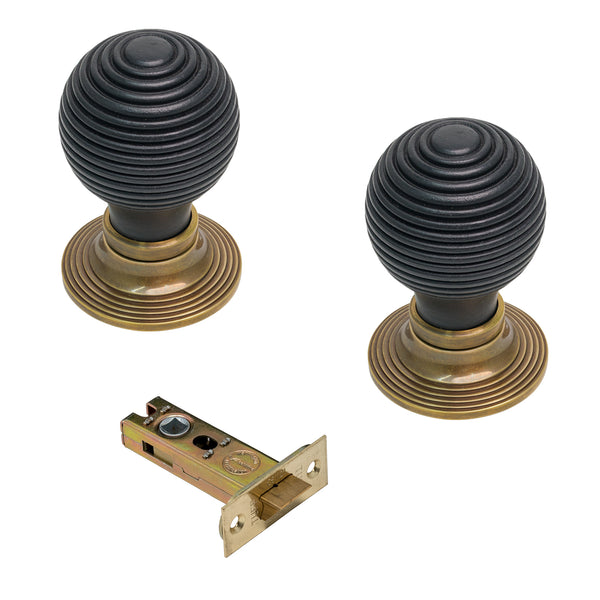  Image of Ebonised & Antique Knobs & 3 inch Latch Set