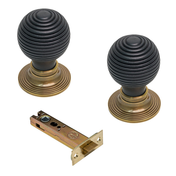 Image of Ebonised & Antique Knobs & 4 inch Latch Set