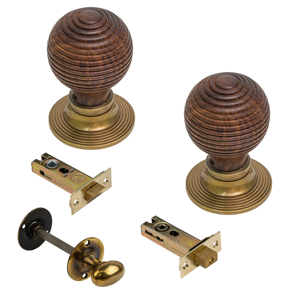  Antique Rosewood Beehive Door Knobs 3 Inch Bathroom Set