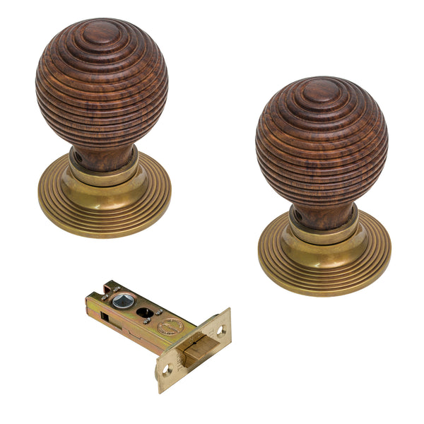  Antique Rosewood Beehive Door Knobs 3 Inch Latch Set