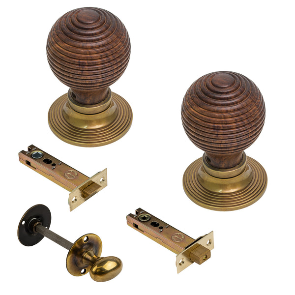  Antique Rosewood Beehive Door Knobs 4 Inch Bathroom Set