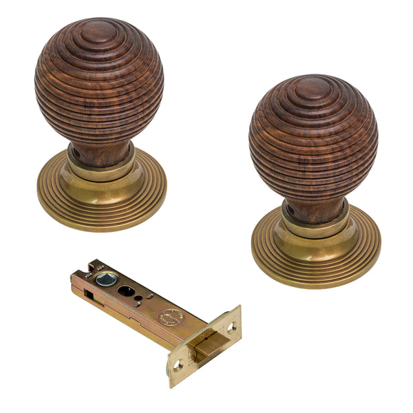  Antique Rosewood Beehive Door Knobs 4 Inch Latch Set