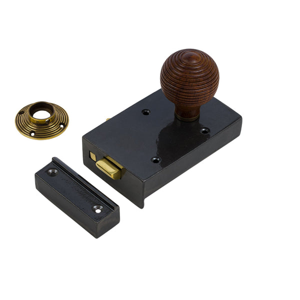  Right Handed Cast Iron Bathroom Rim Lock With Beehive Door Knob Set - Rosewood