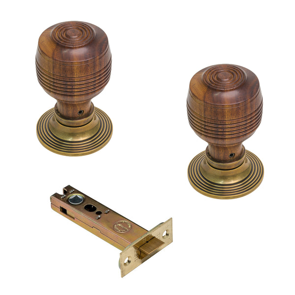  Image of Rosewood & Antique Knobs & 4 inch Latch Set