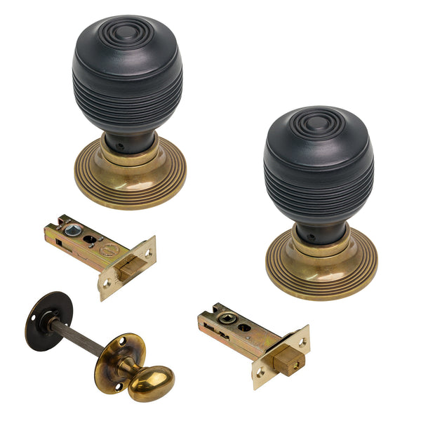  Ebonised & Antique Georgian Door Knobs 3 Inch Bathroom Set