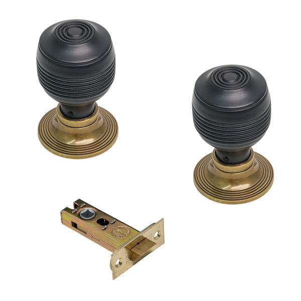  Ebonised & Antique Georgian Door Knobs 3 Inch Latch Set