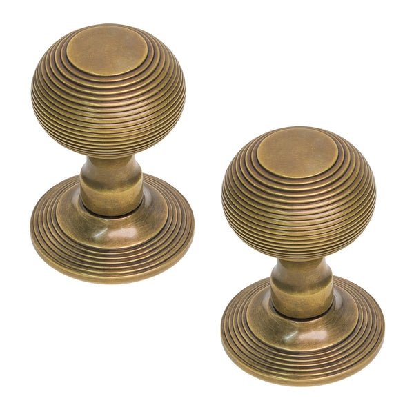 Solid Brass Beehive Door Knobs in Antique Brass