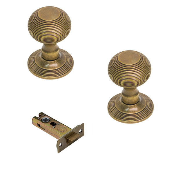 Solid Brass Beehive 3 Inch Latch Set  in Antique Brass