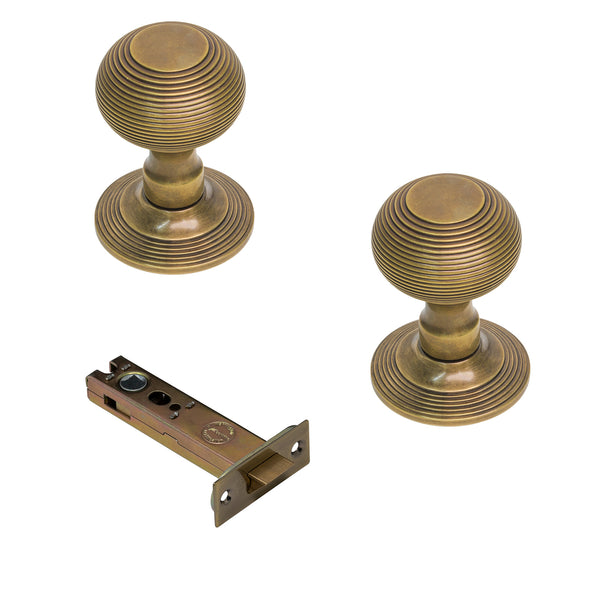 Solid Brass Beehive 4 Inch Latch Set  in Antique Brass