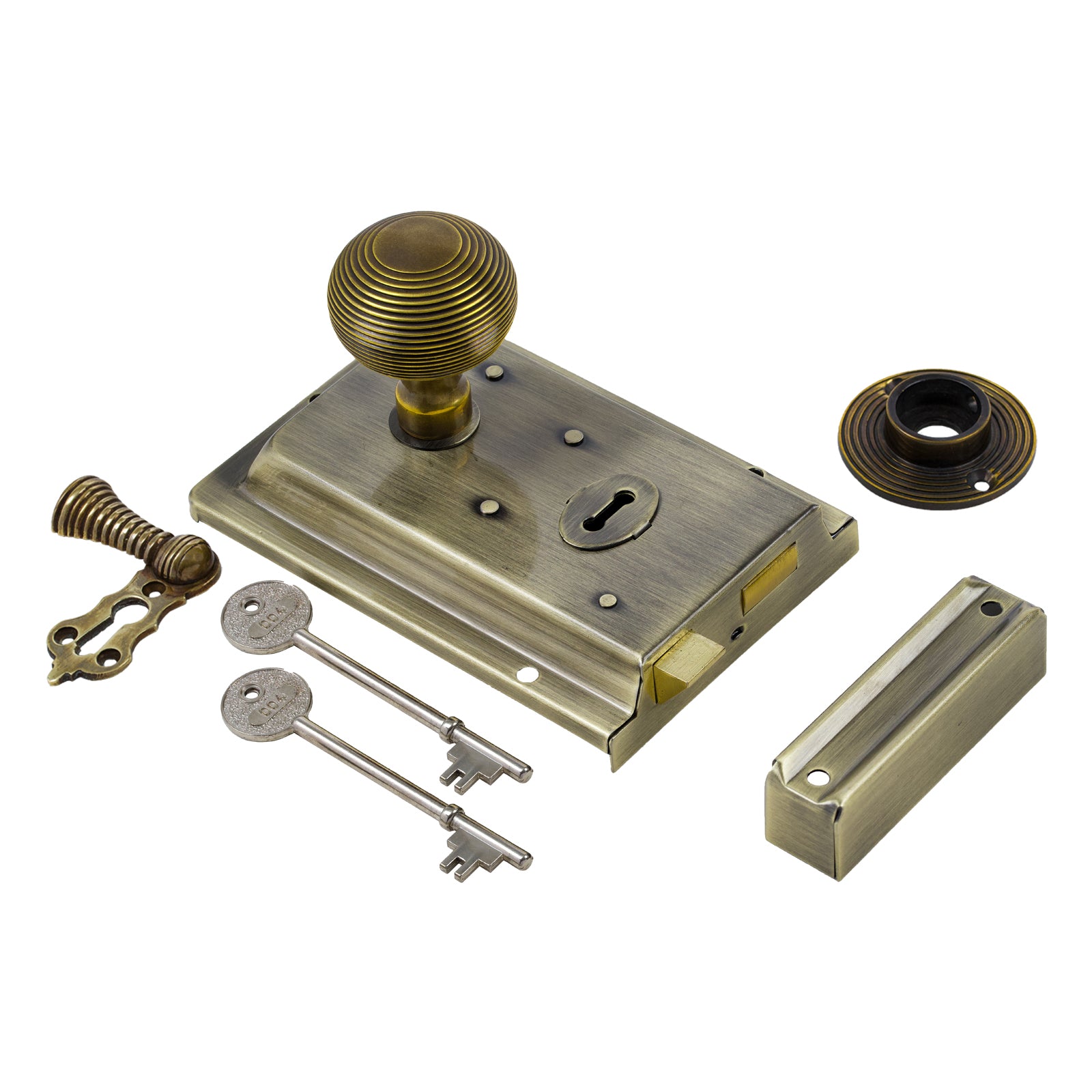 SHOW Bun Door Knob Set - Ebonised & Antique On Antique Brass Rim Lock