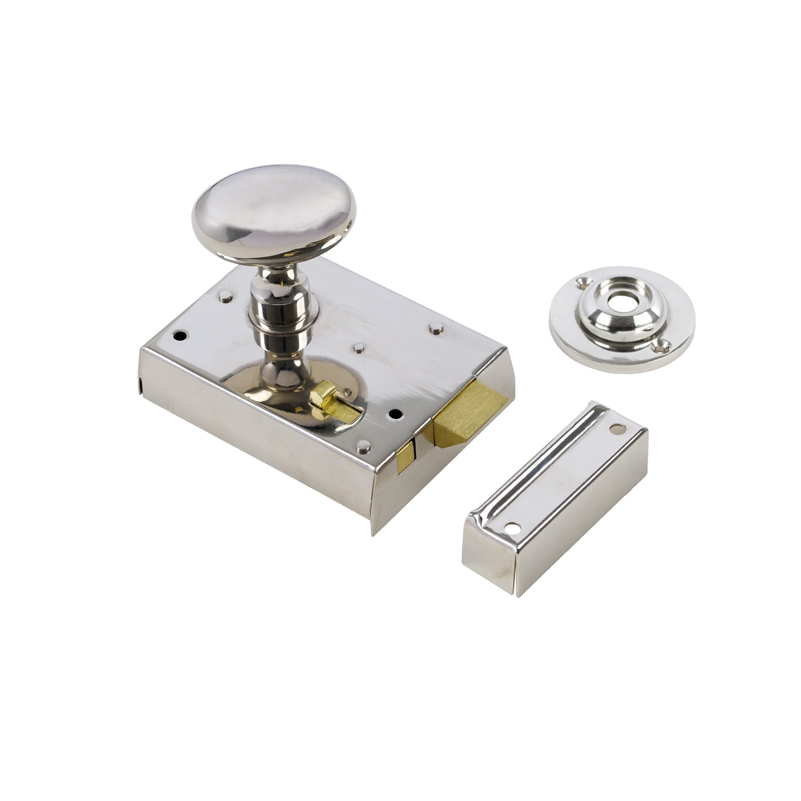 SHOW Oval Door Knob Set - Polished Nickel On Polished Nickel Bathroom Rim Lock