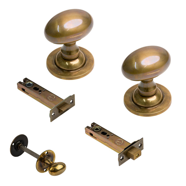  Antique Brass Oval Door Knobs 4 Inch Bathroom Set