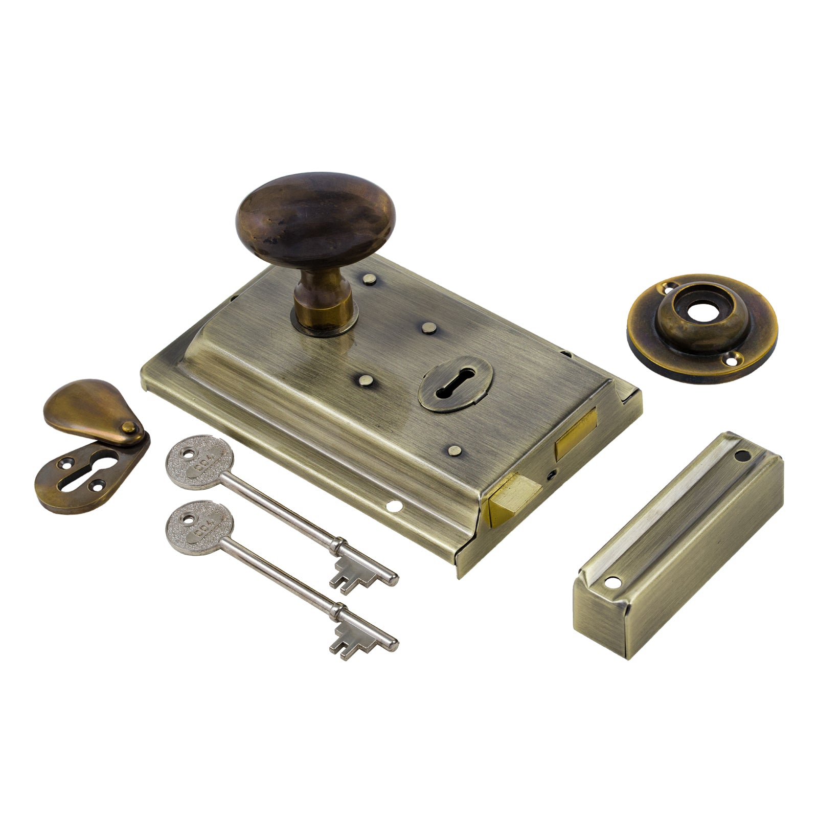 SHOW Oval Door Knob Set - Antique Brass On Antique Brass Rim Lock