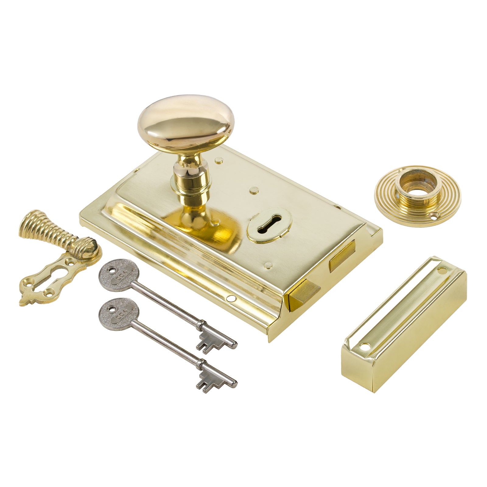 SHOW Oval Door Knob Set - Polished Brass On Polished Brass Rim Lock