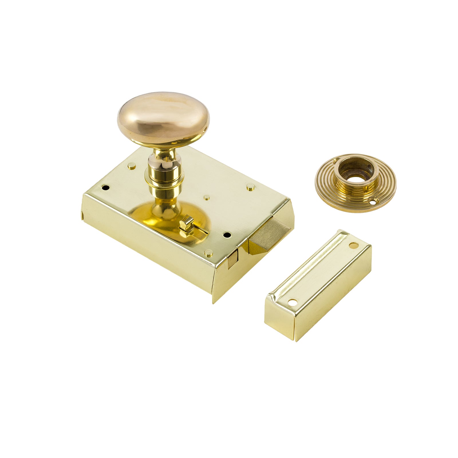 SHOW Oval Door Knob Set - Polished Brass On Polished Brass Bathroom Rim Lock