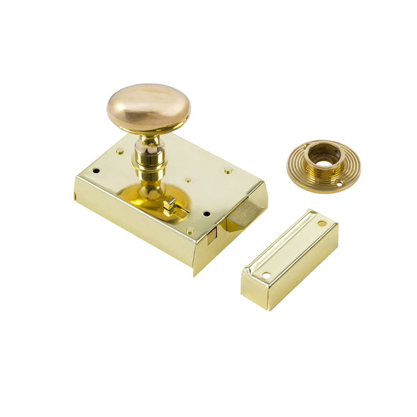  Oval Door Knob Set - Polished Brass On Polished Brass Bathroom Rim Lock