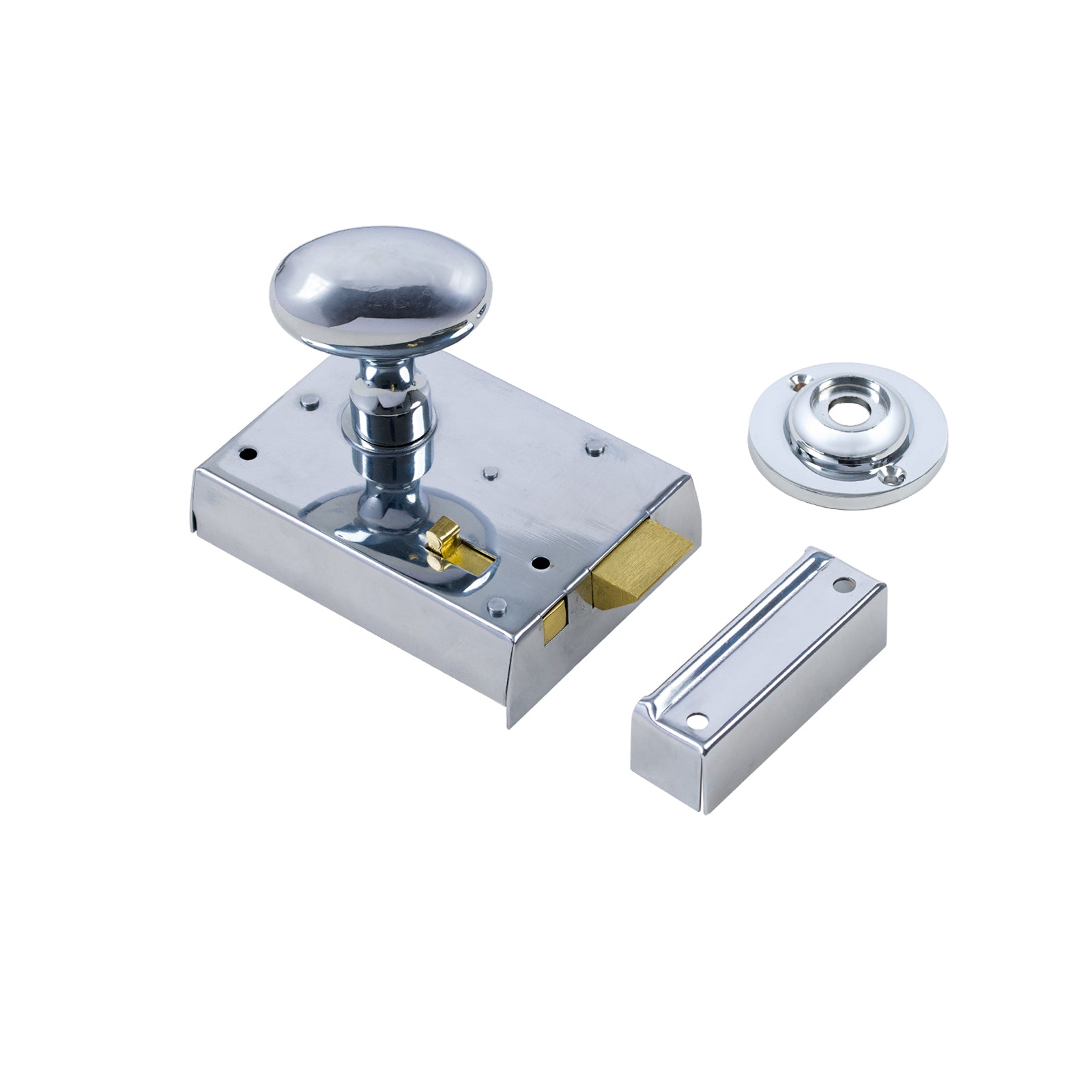 SHOW Oval Door Knob Set - Polished Chrome On Polished Chrome Bathroom Rim Lock