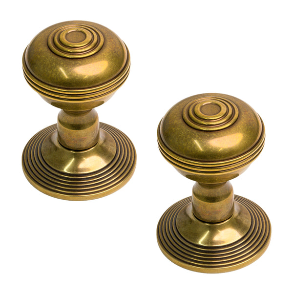  Antique Brass Ringed Door Knobs