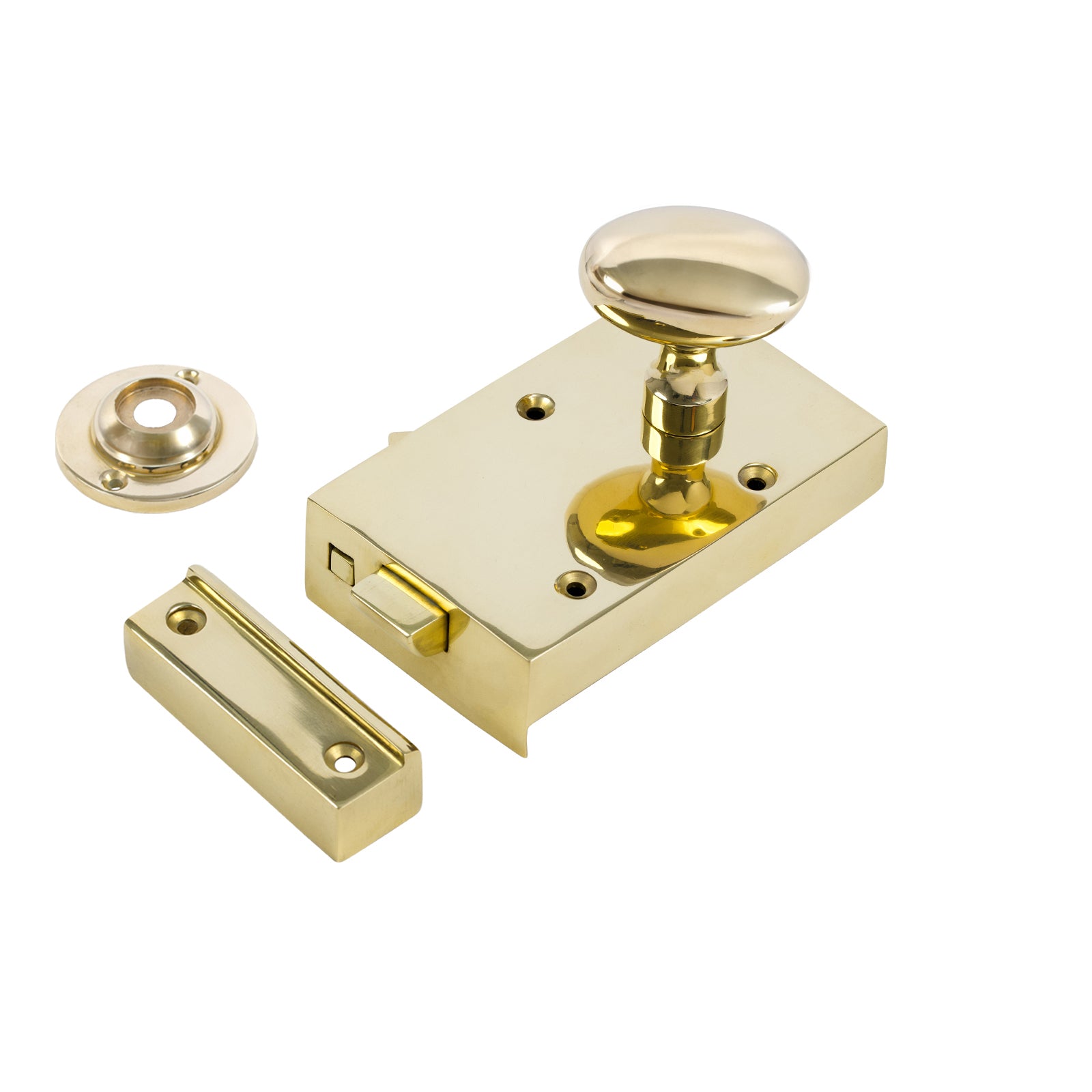 SHOW Right Handed Brass Bathroom Rim Lock with Brass Oval Door Knob Set