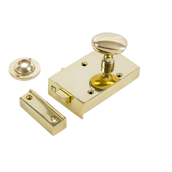  Right Handed Brass Bathroom Rim Lock with Brass Oval Door Knob Set