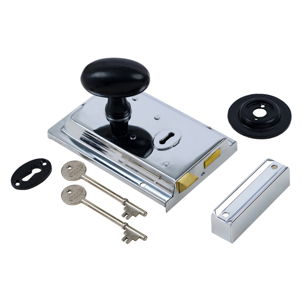 Key Stem Rim Lock Classic Rim Lock Sets | Polished Chrome | Suffolk Latch Company