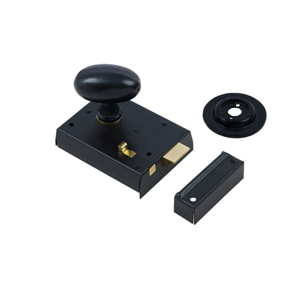  Oval Door Knob Set - Black On Black Bathroom Rim Lock