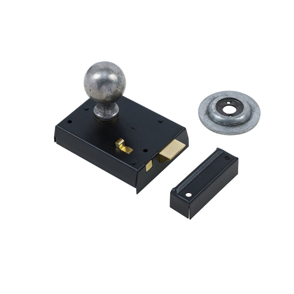  Round Door Knob Set - Pewter On Black Bathroom Rim Lock