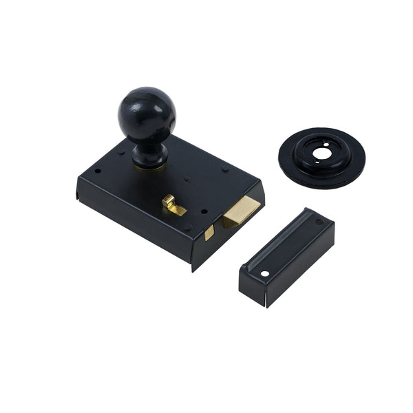  Round Door Knob Set - Black On Black Bathroom Rim Lock