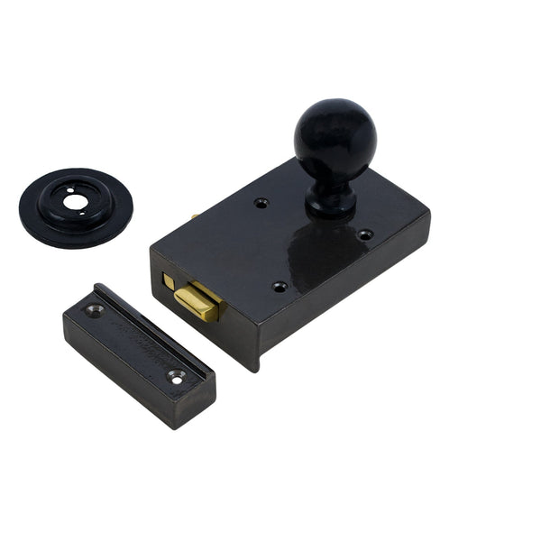  Right Handed Cast Iron Bathroom Rim Lock With Black Round Door Knob Set