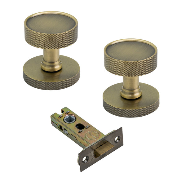 SHOW Image of Antique Brass Owen Knobs & 3 Inch Latch Set