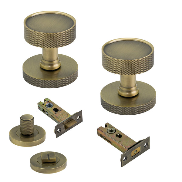 SHOW Image of Antique Brass Owen Knobs & 3 Inch Bathroom Set
