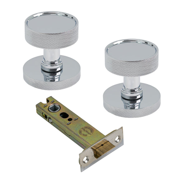 SHOW Image of Polished Chrome Owen Knobs & 4 Inch Latch Set