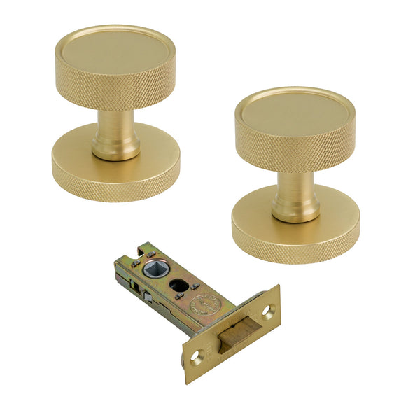 SHOW Image of Satin Brass Owen Knobs & 3 Inch Latch Set