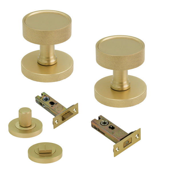 SHOW Image of Satin Brass Owen Knobs & 3 Inch Bathroom Set