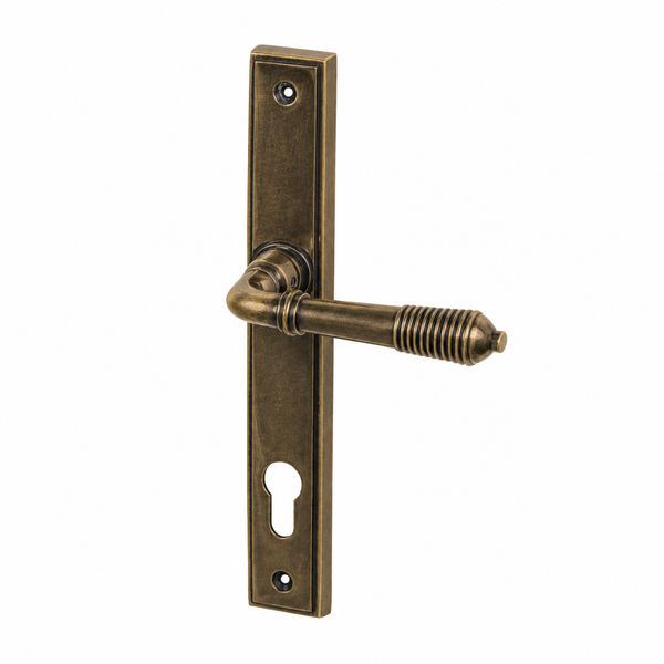  Burnished Brass Reeded Slimline Multipoint Door Handle