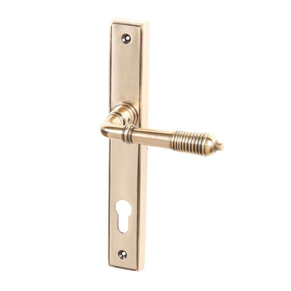SHOW Polished Bronze Lock Reeded Slimline Multipoint Door Handle