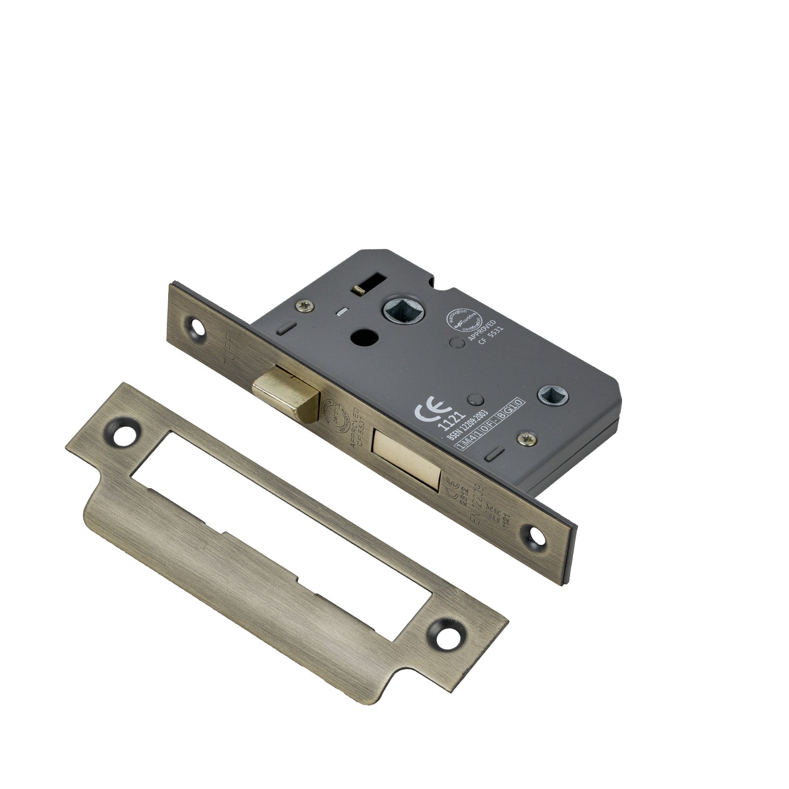 SHOW Bathroom Sash Lock - 2.5 Inch with Matt Antique Brass finished forend and striker plate