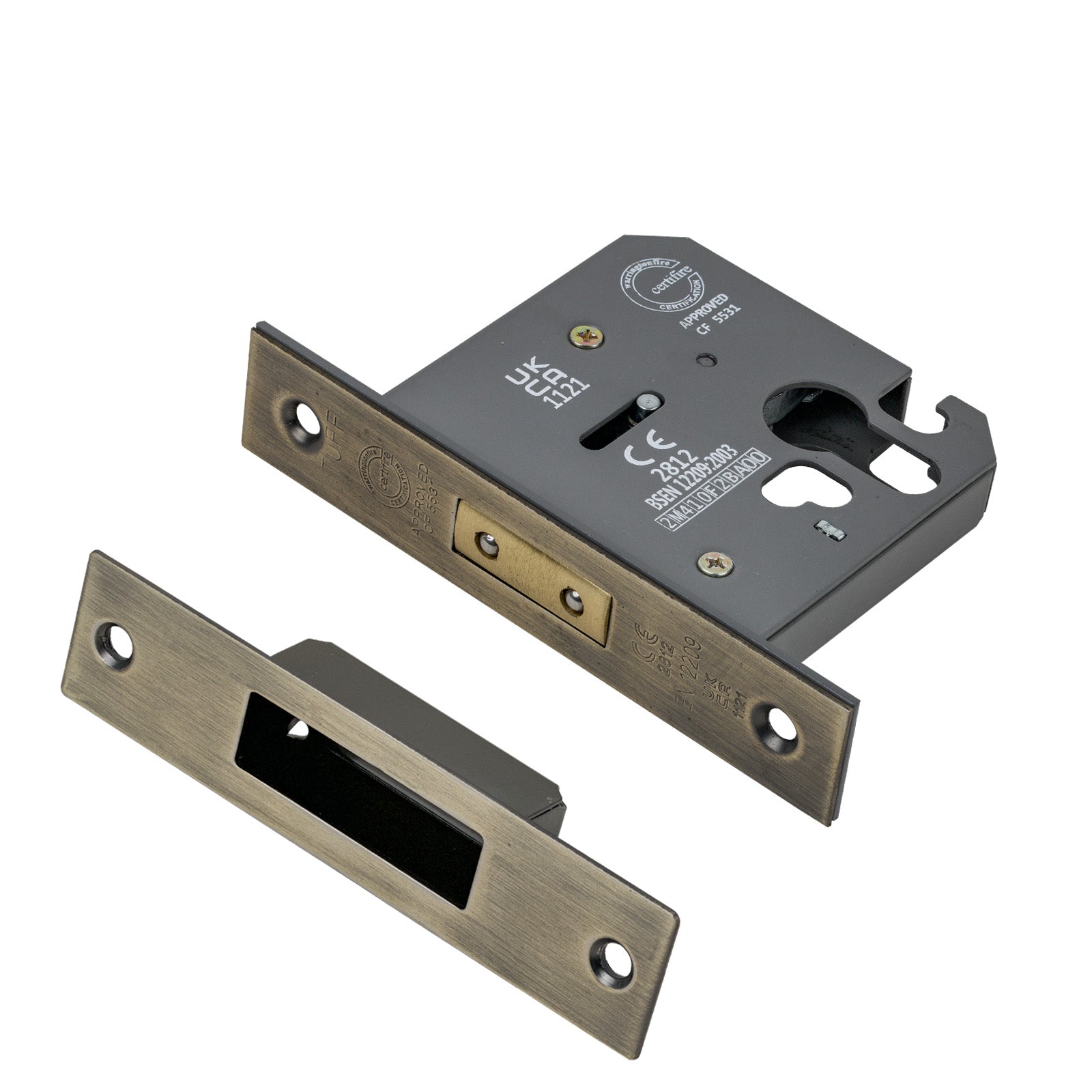 SHOW 3 Lever Euro Deadlock - 3 Inch with Matt Antique Brass finished forend and striker plate
