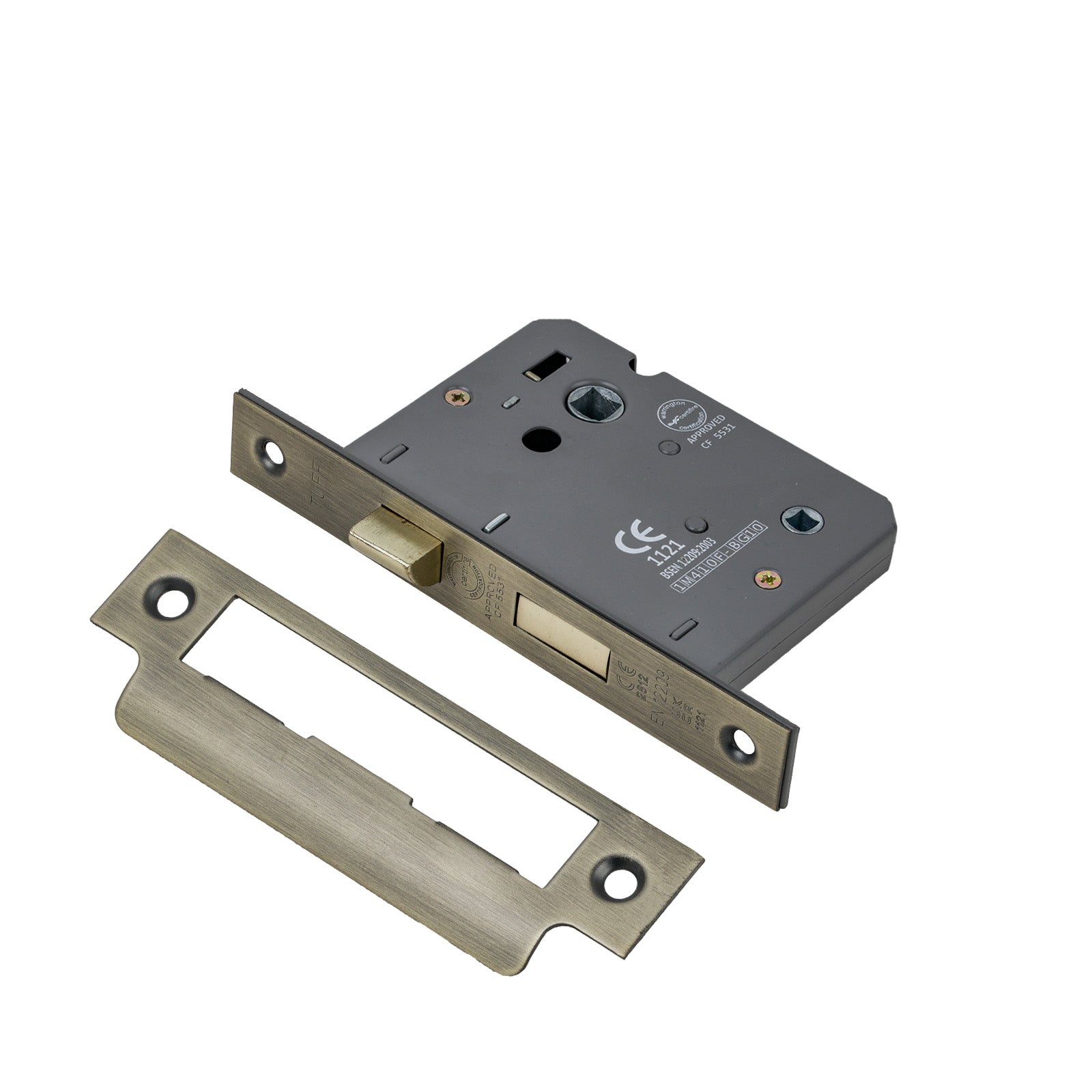 SHOW Bathroom Sash Lock - 3 Inch with Matt Antique Brass finished forend and striker plate