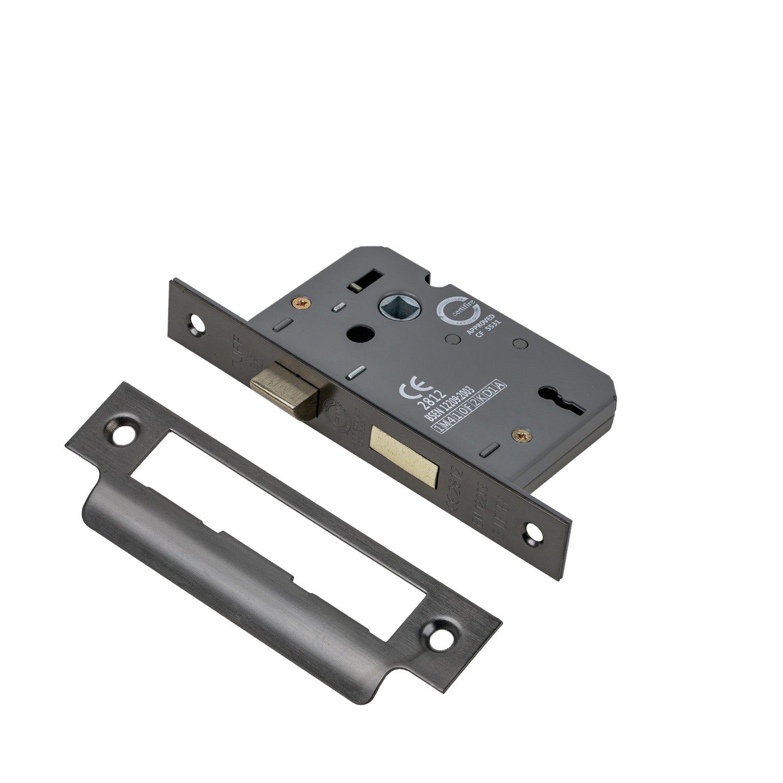 SHOW 3 Lever Sash Lock - 2.5 Inch with Matt Gun Metal finished forend and striker plate