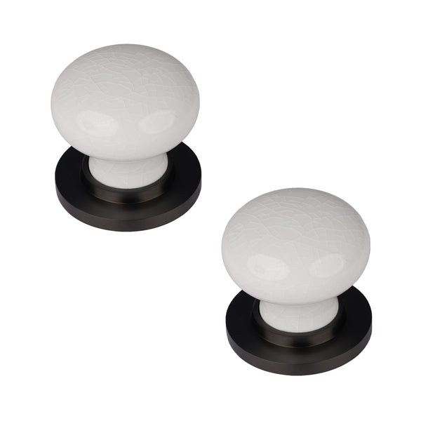 SHOW White Crackle Ceramic Door Knob with Matt Bronze Rose