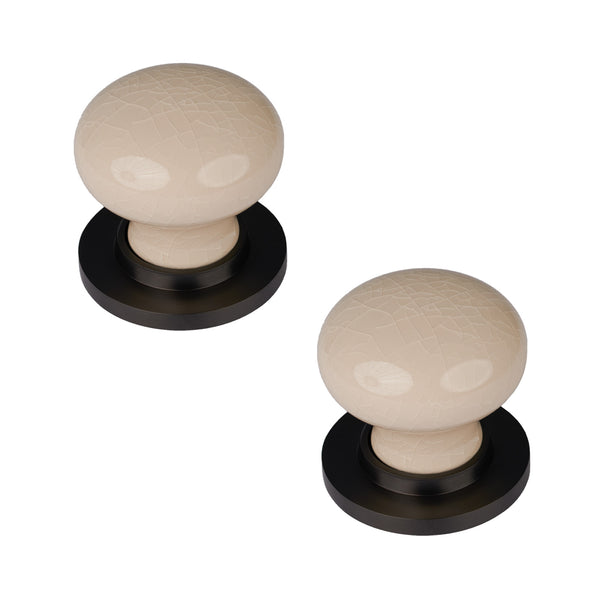 SHOW Cream Crackle Ceramic Door Knob with Matt Bronze Rose